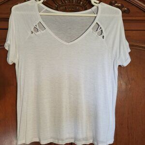 White dressy T shirt strappy neck